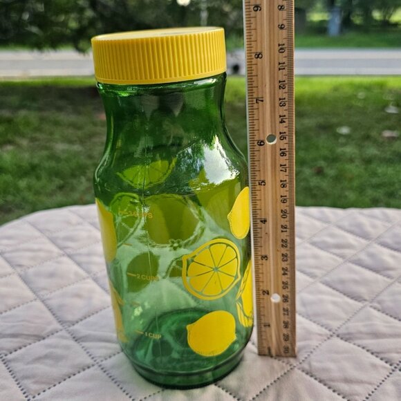 Vintage Anchor Hocking Green Yellow Lemons Lemonade Juice Jar Glass Container - Picture 7 of 9